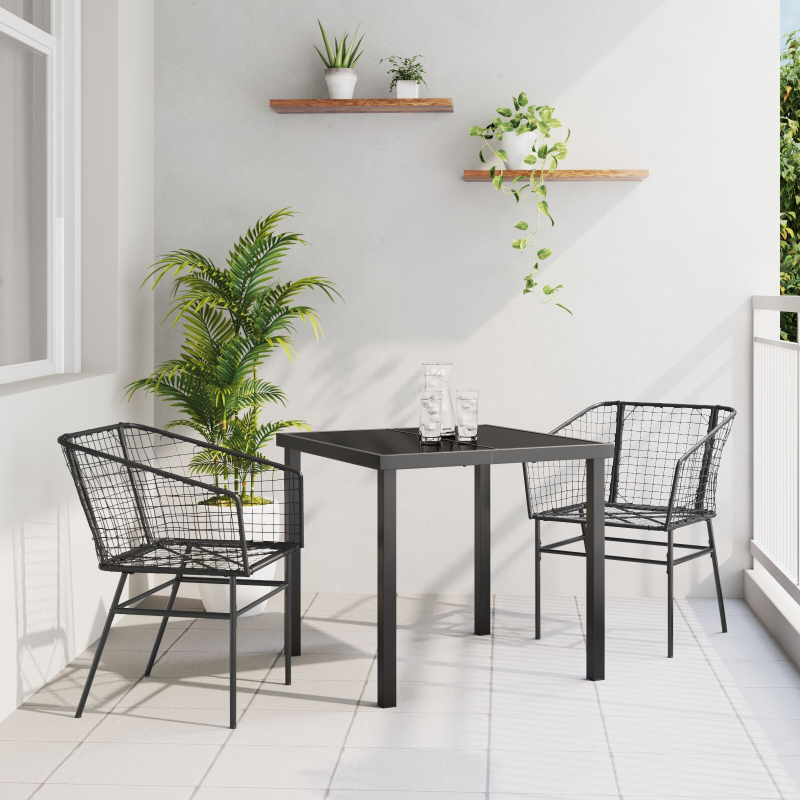 3-teiliges Garten-Essenset Schwarz Poly Rattan