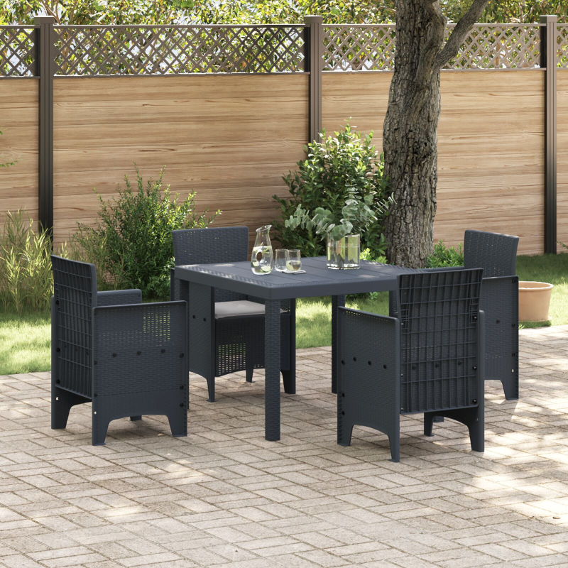 5-teiliges Garten Essset mit Kissen Anthrazit Poly Rattan