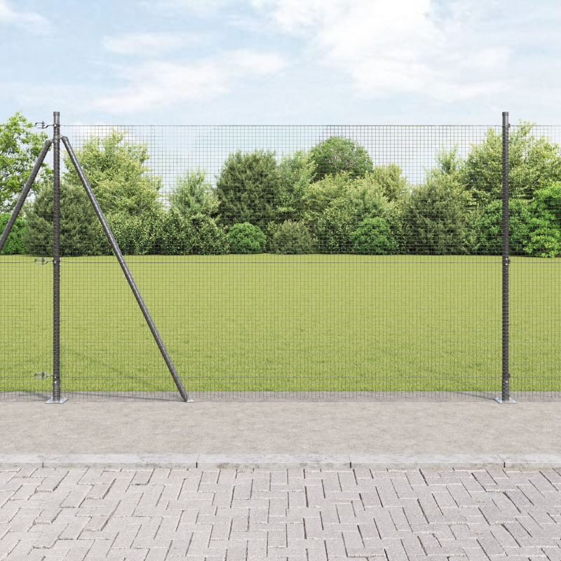 Welded Wire Fence mit 13 Flanschpfosten Grau 1,4x50 m Stahl