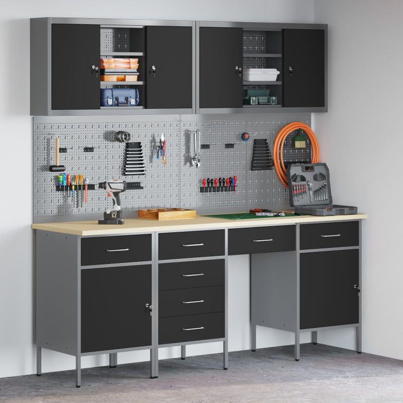 10-teiliges Werkbank-Set aus schwarzem Stahl