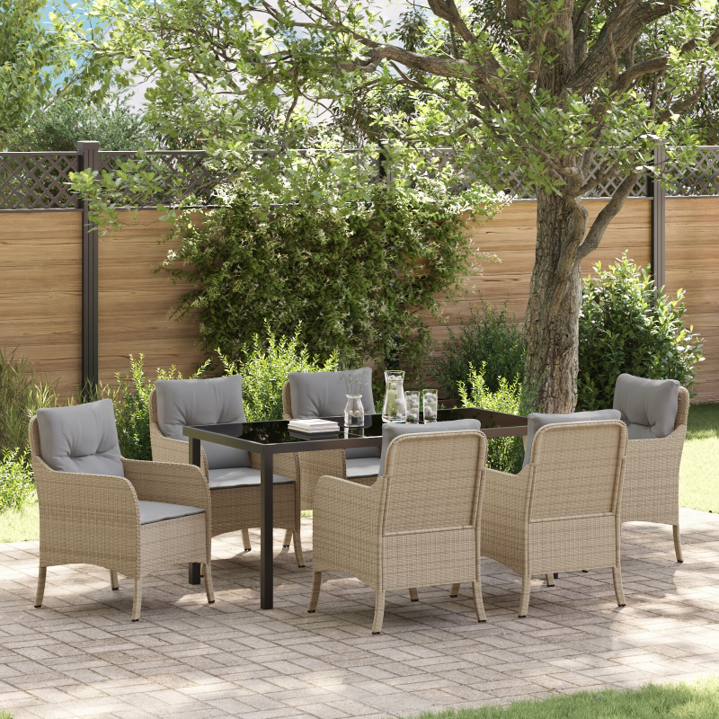 7-teiliges Gartenessenset mit Kissen in Beige Poly-Rattan