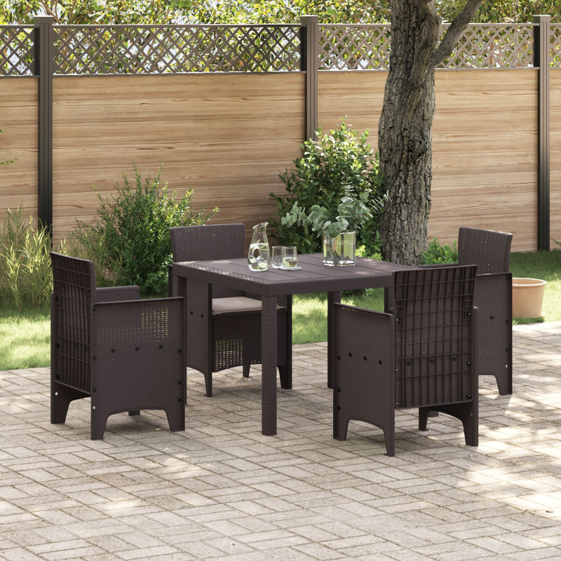 5-teiliges Garten-Dining-Set mit Kissen in Braun aus Poly-Rattan
