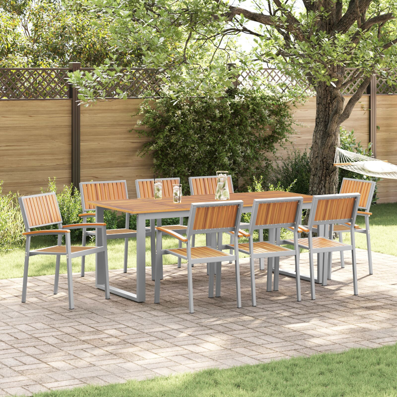 Garten Esszimmer Set 9 Teile Grau, Holzton Metall Langlebig