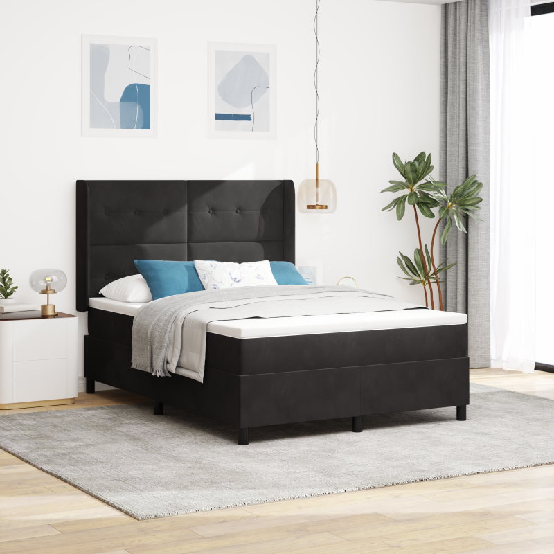 Boxspringbett mit Matratze & LED Schwarz 140x190 cm Samt