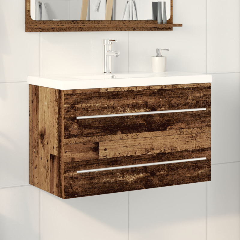 Badezimmer Waschbecken Schrank mit integriertem Becken Altholzfurnier