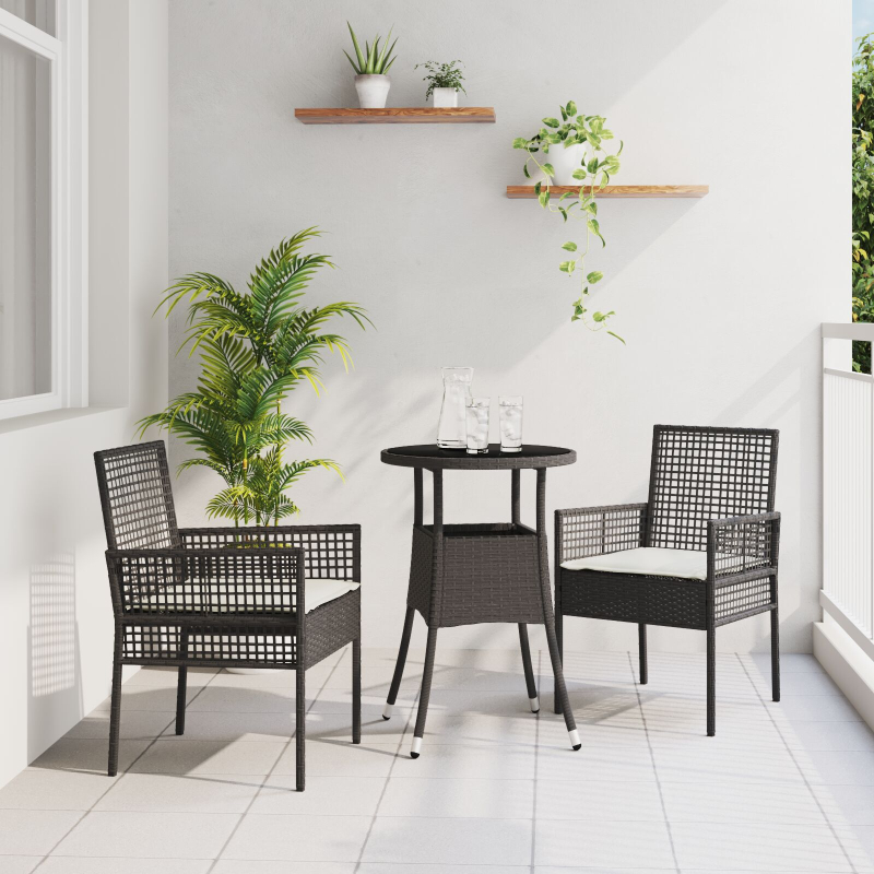 3-teiliges Garten Essset Braun Poly Rattan