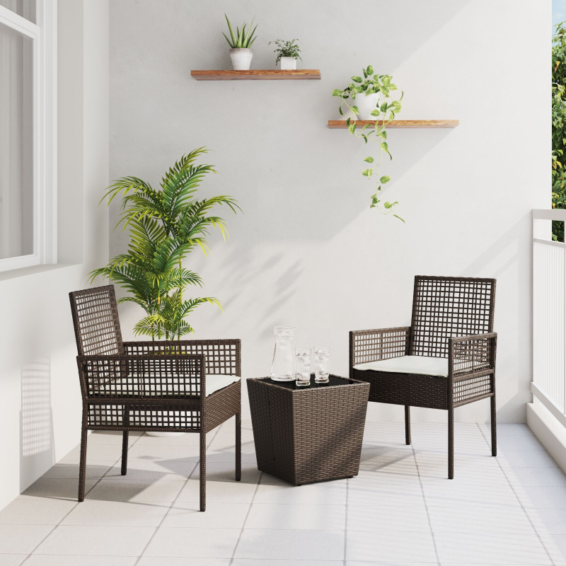 3-teiliges Garten Bistro Set mit Kissen Braun Poly Rattan