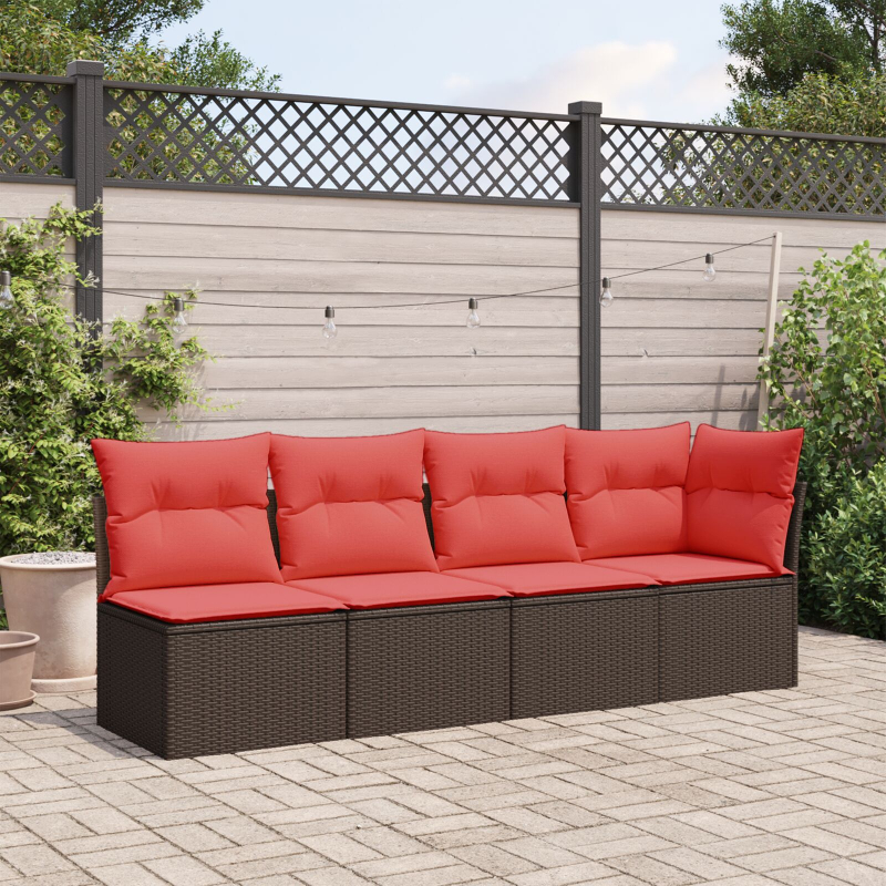 Gartensofa mit Kissen 4-Sitzer Braun Poly Rattan