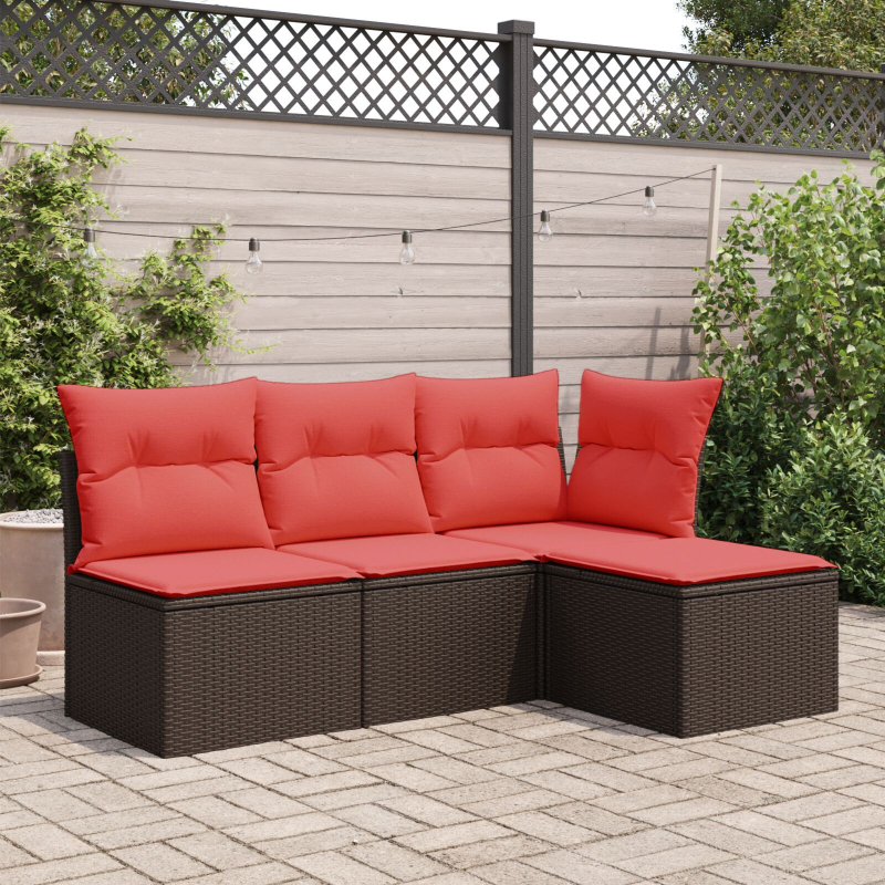 Gartenhocker mit Kissen Braun 55x55x37 cm Poly Rattan