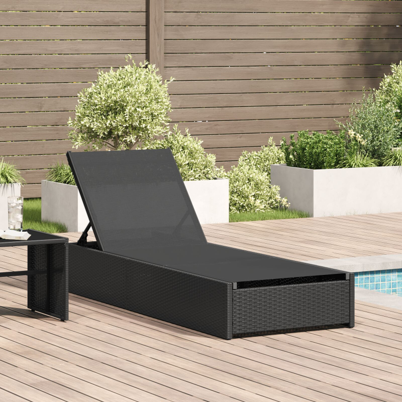 Sonnenliege Schwarz 60x200x27 cm Poly Rattan