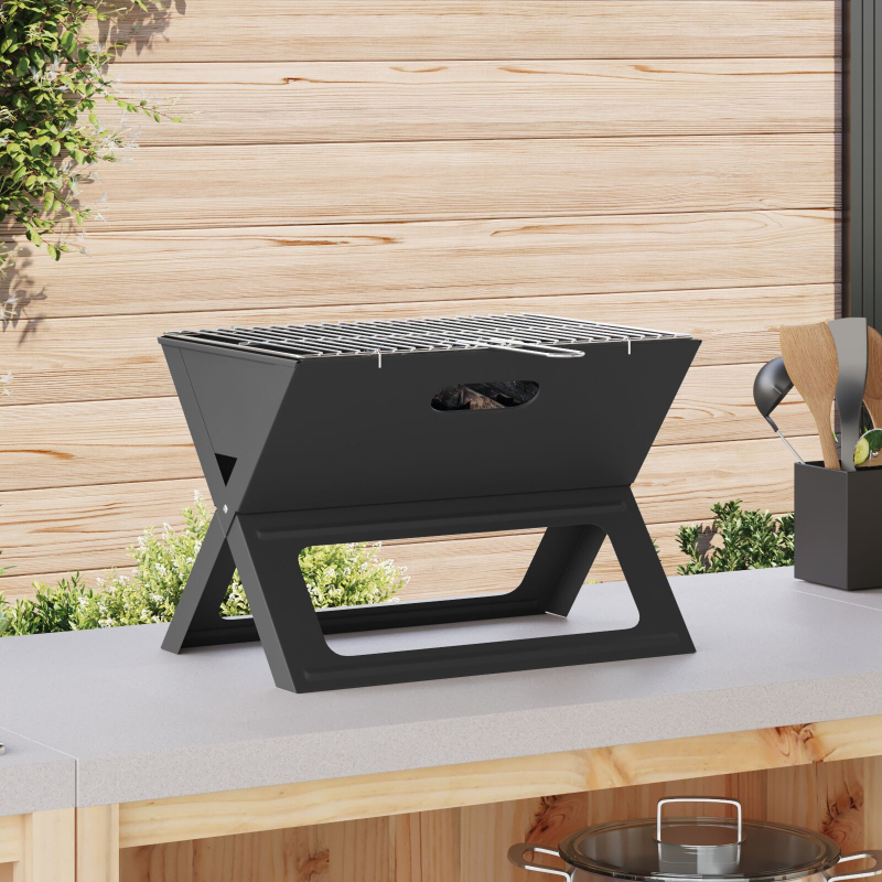 Holzkohle BBQ Grill - Faltbar, Schwarz, 46x30x31 cm, Aus Stahl