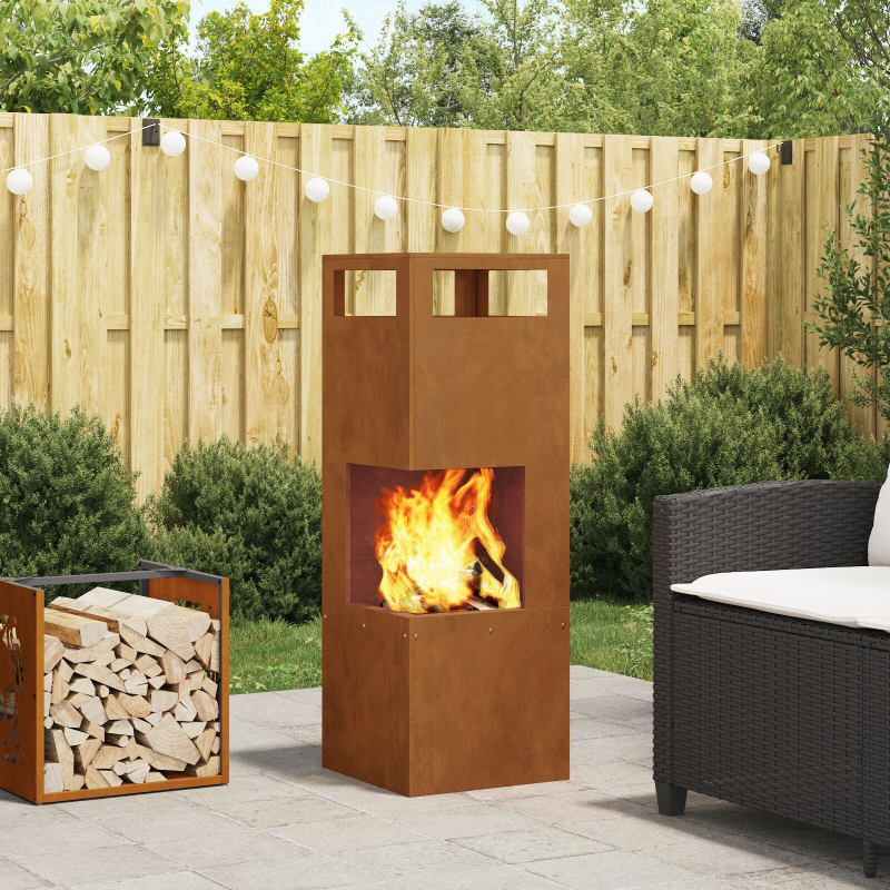 Feuerstelle Quadrat 35x35x100 cm Wetterbeständiger Stahl