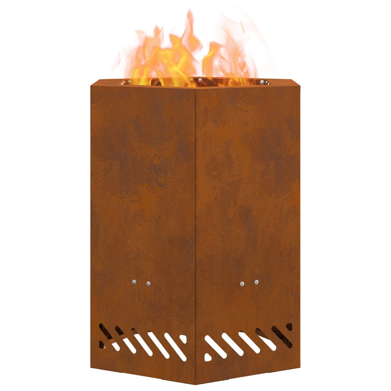 rauchfreier Feuerring hexagonal 38x38x51 cm wetterfester Stahl