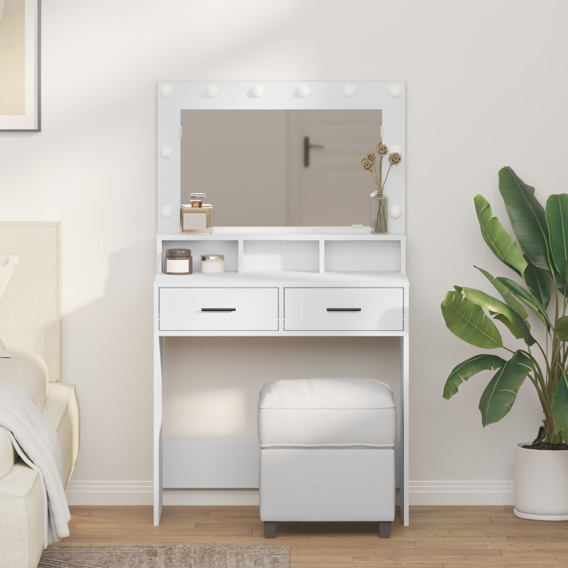 Schminktisch mit LED-Lichtern, Weiß, 79x41x135 cm