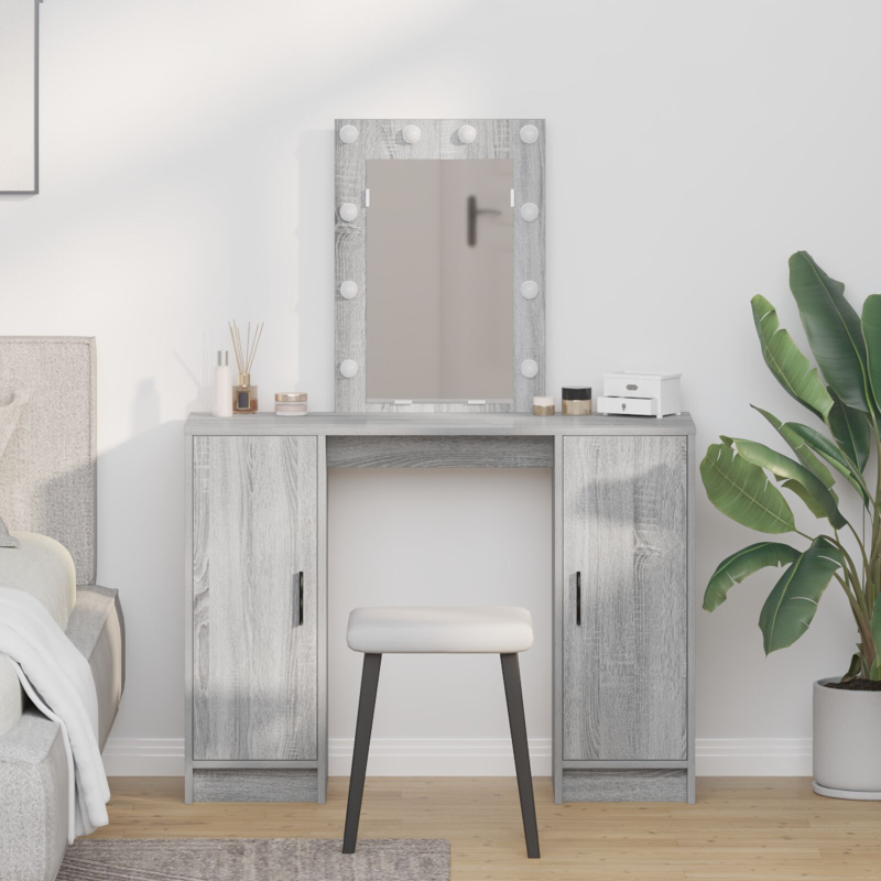 Schminktisch mit LED-Lichtern in Grau Sonoma, 102x33x135 cm