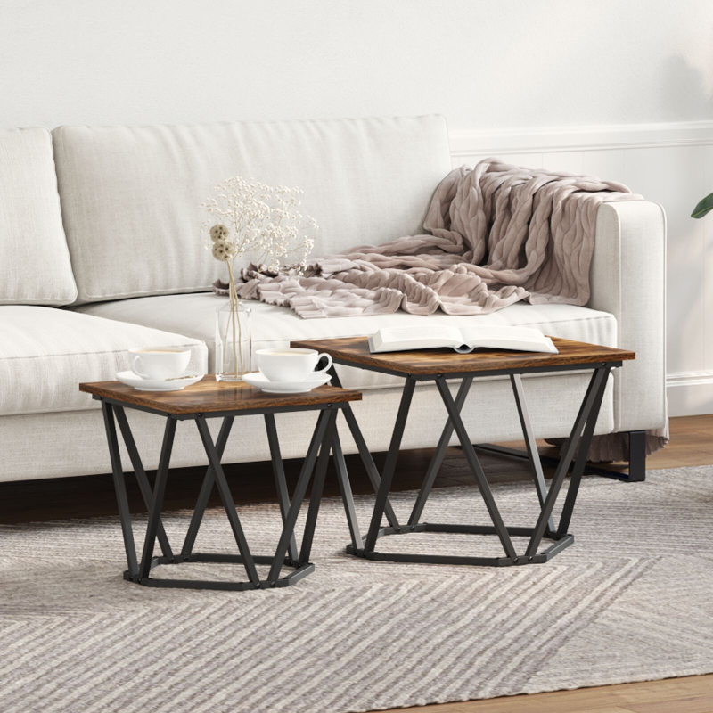 2-teiliges Beistelltisch-Set Rauches Eichenholz Verarbeitetes Holz