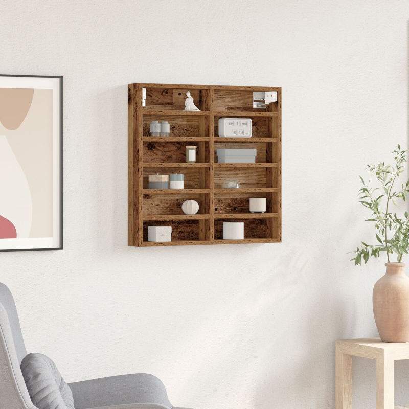 Vitrine Schrank Alte Holz 60x8,5x58 cm Ingenieure Holz