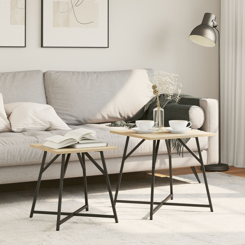 Beistelltisch 2er Set Sonoma Eiche, Holz und Metall