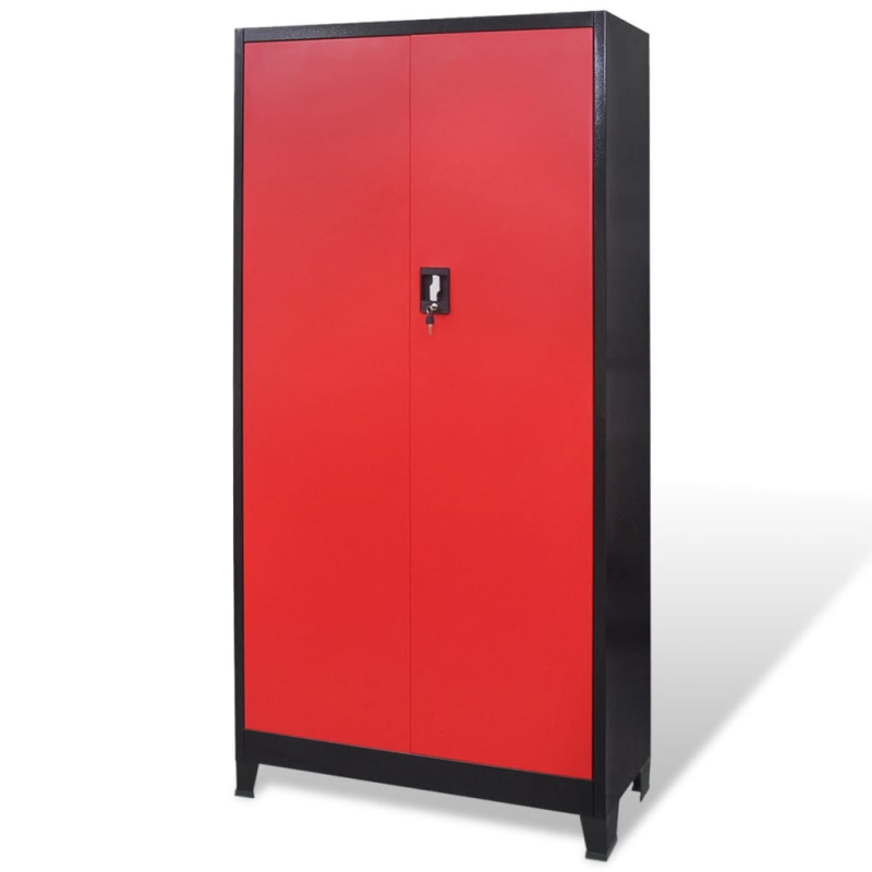 Werkzeugschrank mit 2 Türen Stahl 90x40x180 cm Schwarz/Rot