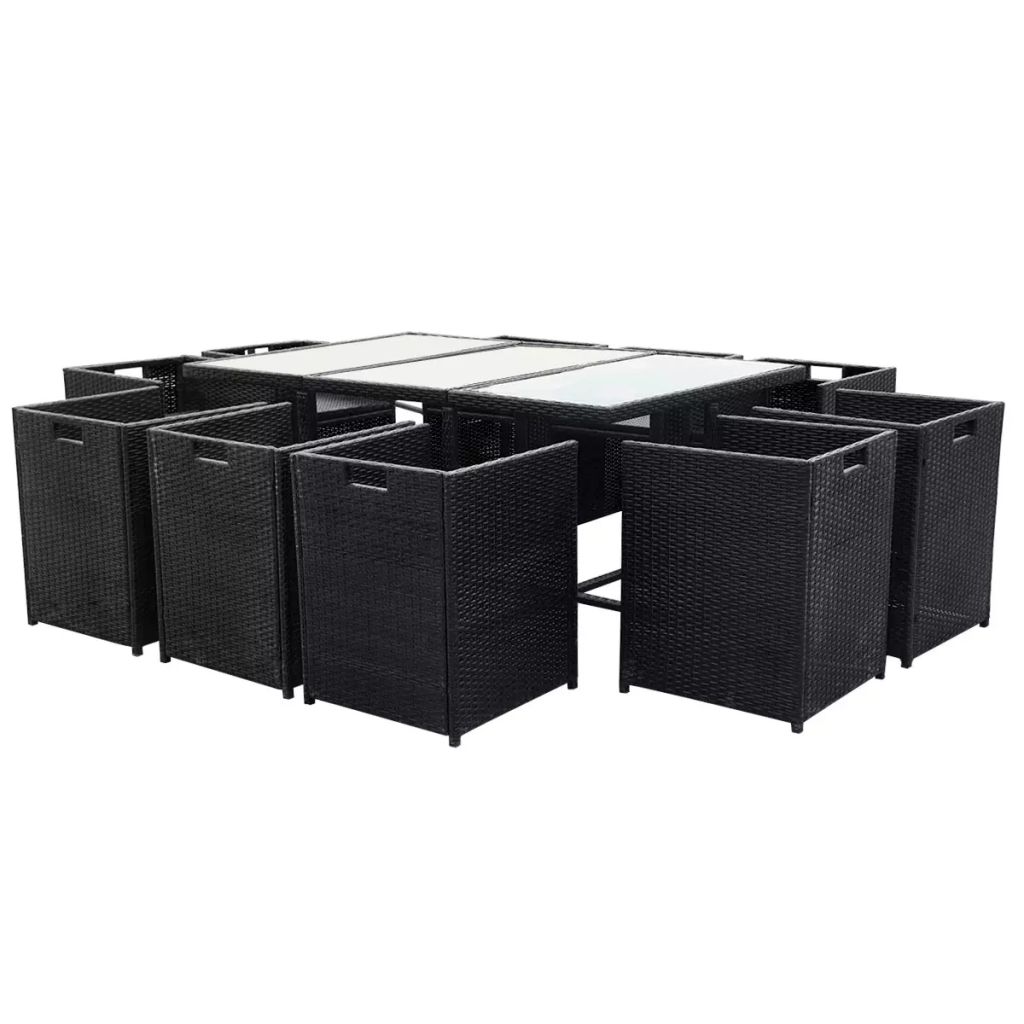 11-tlg. Garten-Essgruppe mit Auflagen Poly Rattan Schwarz