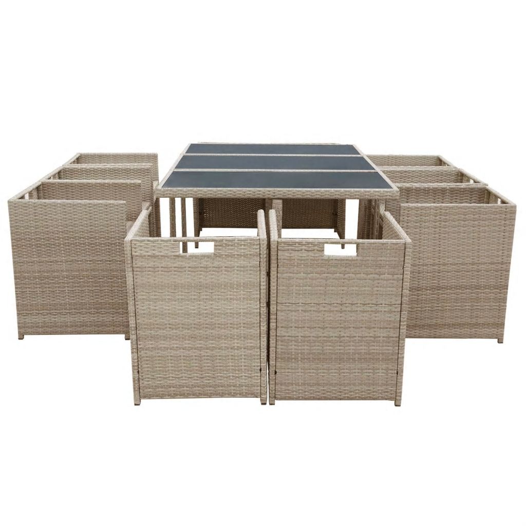 11-tlg. Garten-Essgruppe mit Auflagen Poly Rattan Beige