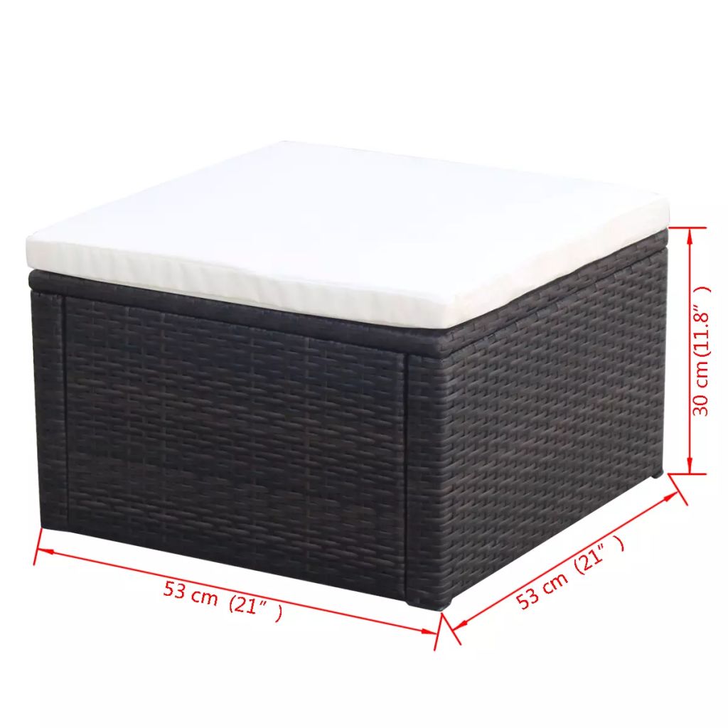Hocker mit Kissen Poly Rattan 53×53×30 cm Braun