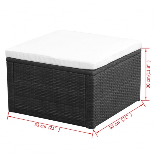 Hocker mit Kissen Poly Rattan 53×53×30 cm Schwarz