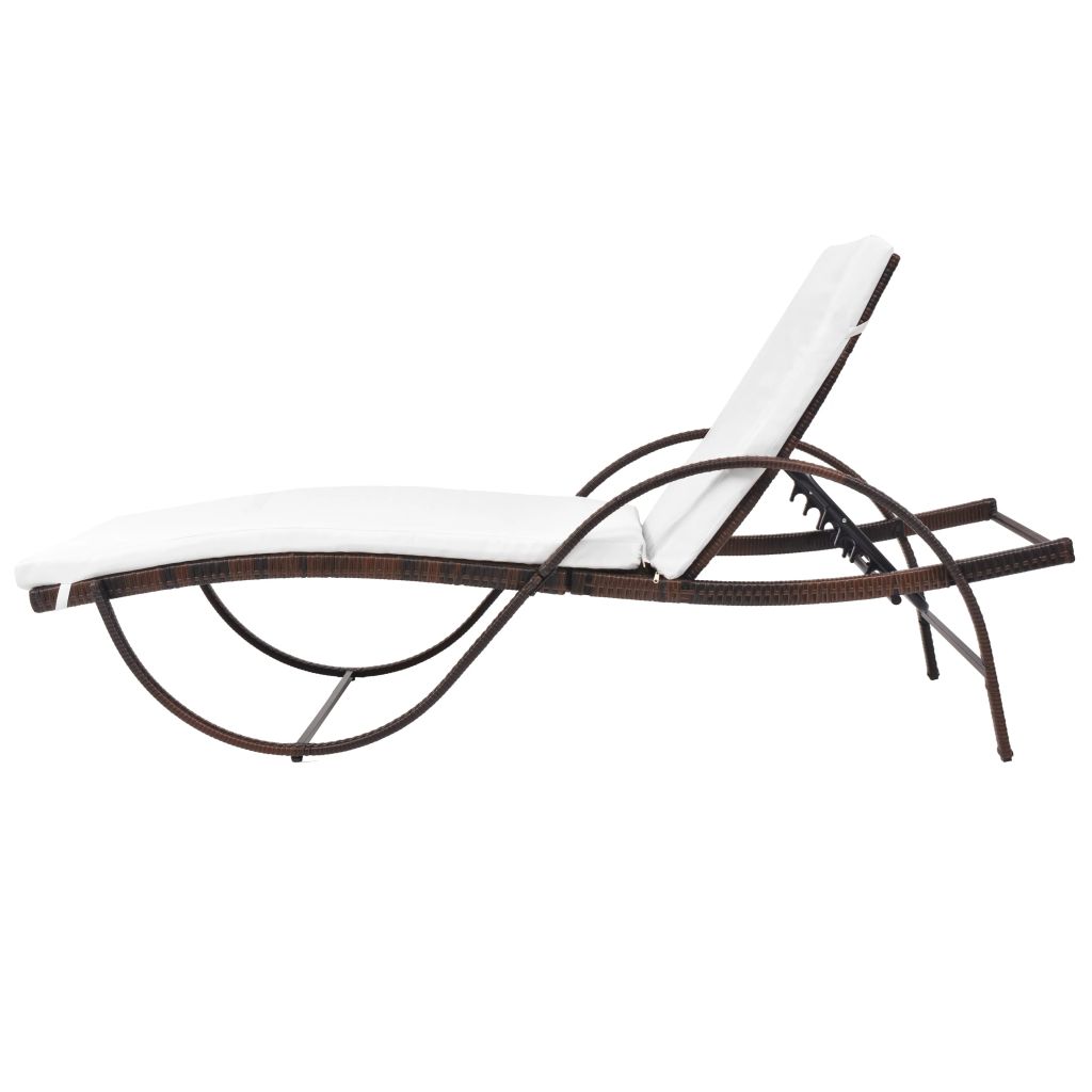 Sonnenliege mit Auflage & Tisch Poly Rattan Braun