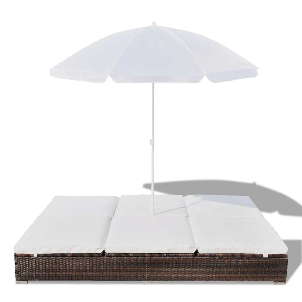 Outdoor-Loungebett mit Sonnenschirm Poly Rattan Braun