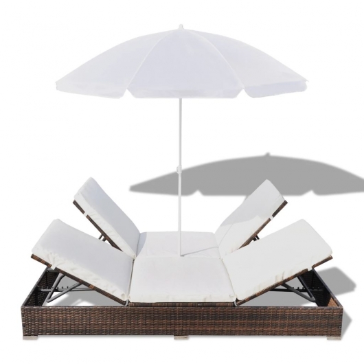 Outdoor-Loungebett mit Sonnenschirm Poly Rattan Braun