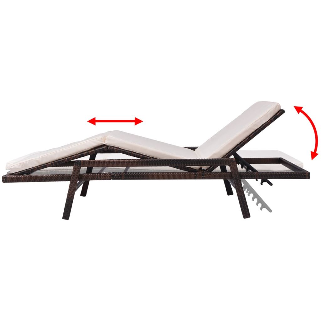 Sonnenliege mit Auflage Poly Rattan Braun