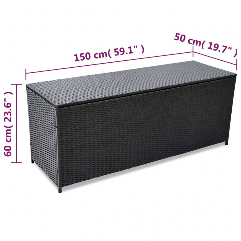 Garden-Auflagenbox Schwarz 150x50x60 cm Poly Rattan