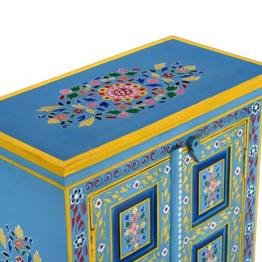 Sideboard Massivholz Mango Türkis Handbemalt