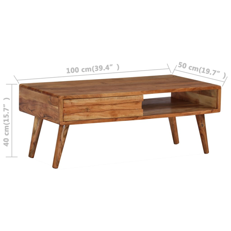 Couchtisch mit Schublade Massivholz Geschnitzt 100x50x40 cm