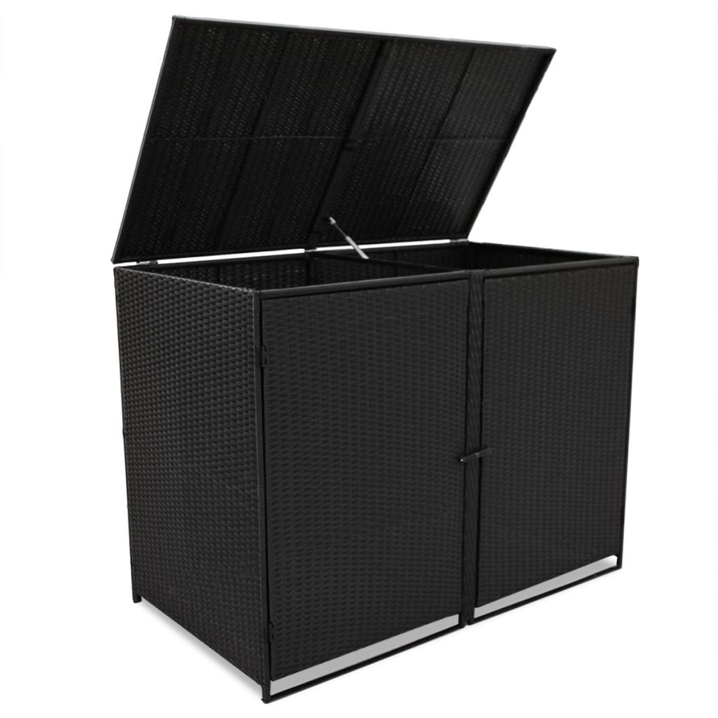 Mülltonnenbox für 2 Tonnen Poly Rattan Schwarz 148x80x111 cm