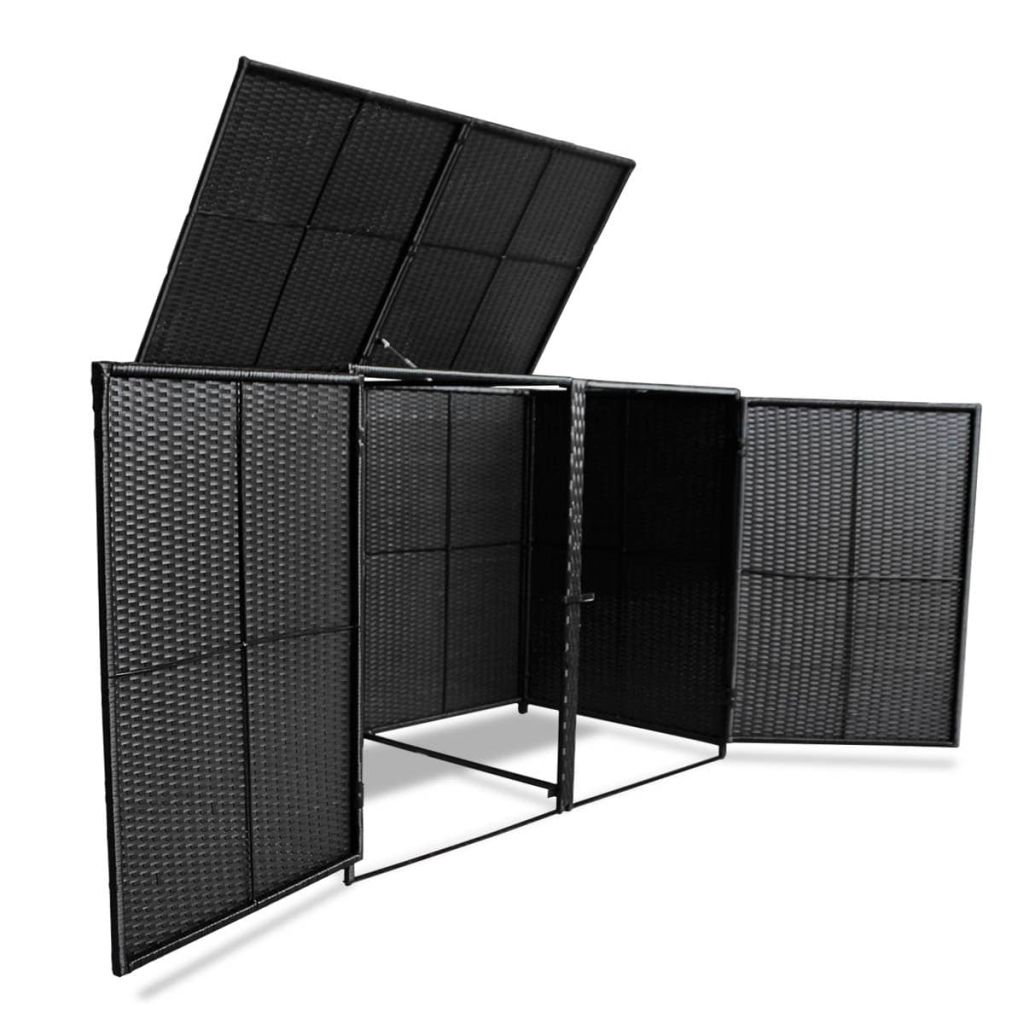 Mülltonnenbox für 2 Tonnen Poly Rattan Schwarz 148x80x111 cm