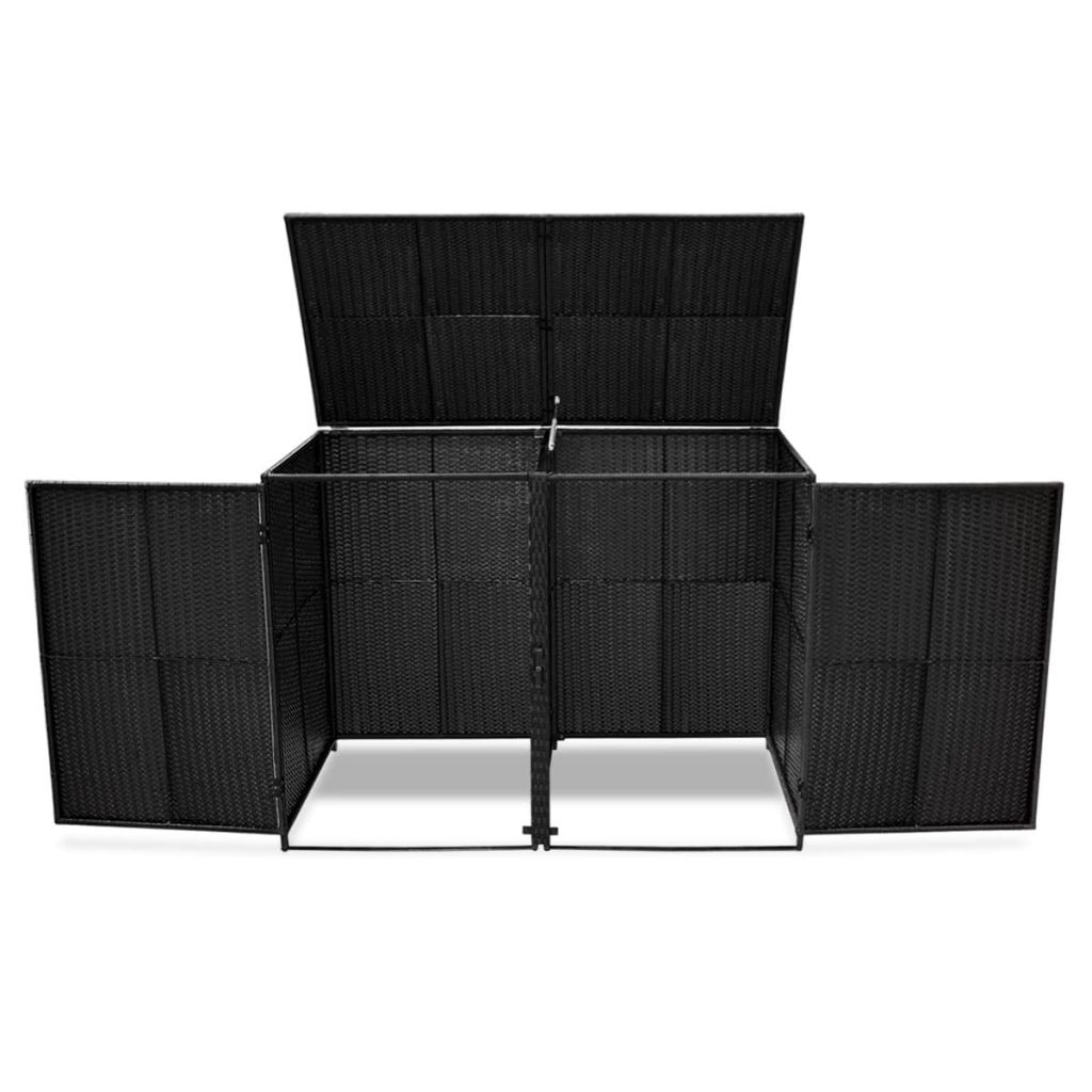 Mülltonnenbox für 2 Tonnen Poly Rattan Schwarz 148x80x111 cm