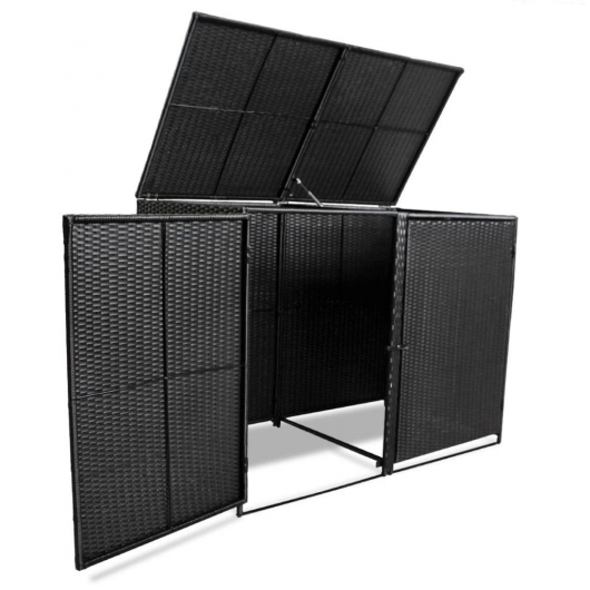 Mülltonnenbox für 2 Tonnen Poly Rattan Schwarz 148x80x111 cm