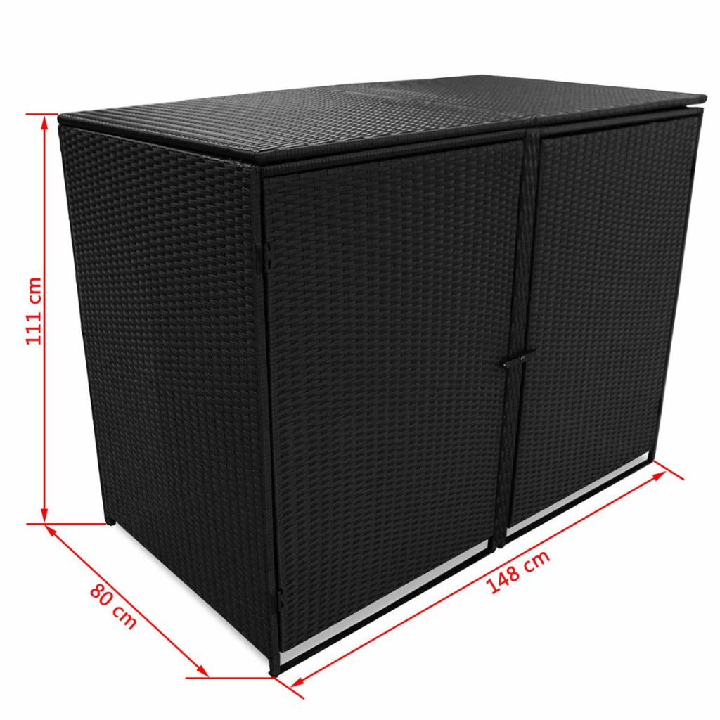 Mülltonnenbox für 2 Tonnen Poly Rattan Schwarz 148x80x111 cm
