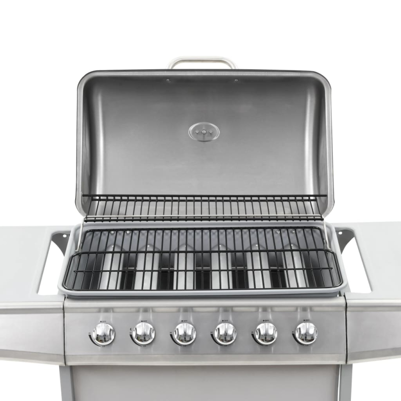 Gasgrill mit 6 Flammen Edelstahl Silbern