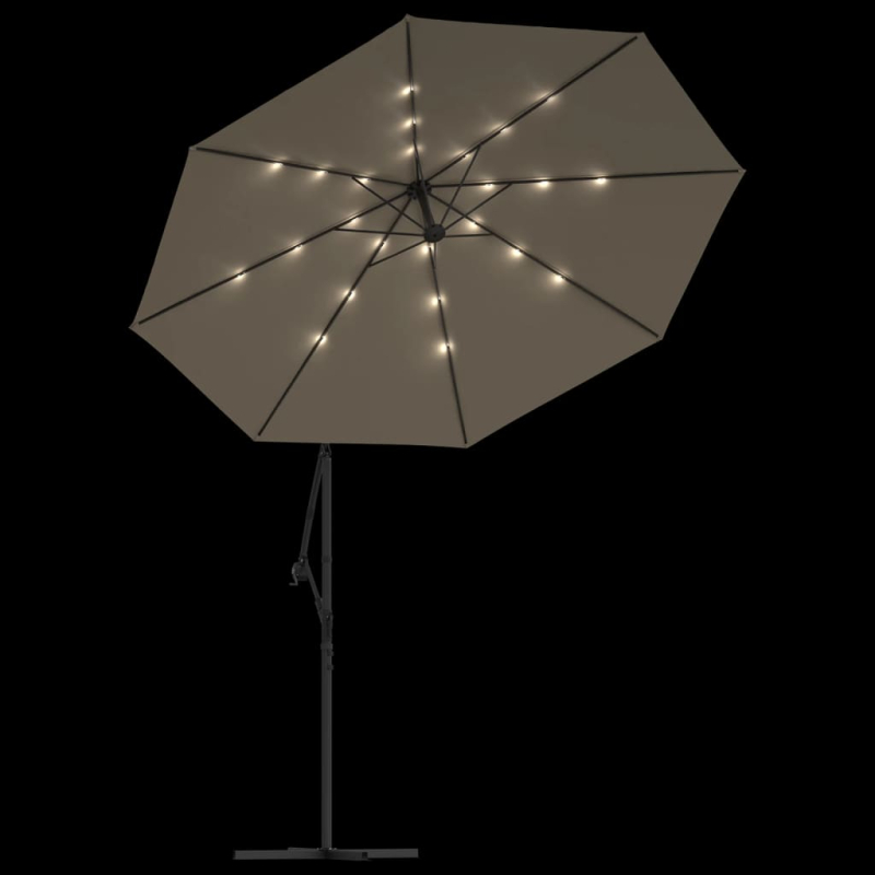 Ampelschirm mit LED-Beleuchtung und Stahl-Mast 300 cm Taupe