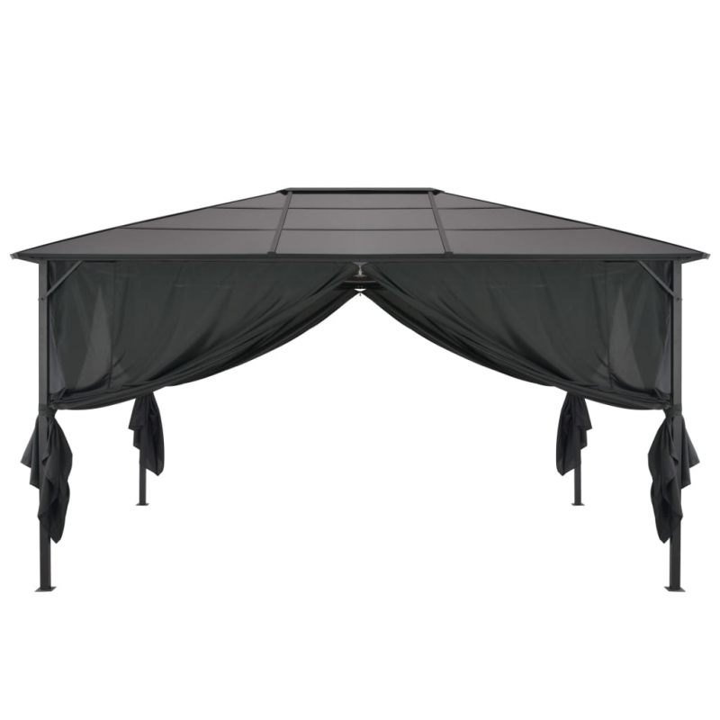 Gartenpavillon mit Vorhang Aluminium 4×3×2,6 m  Schwarz