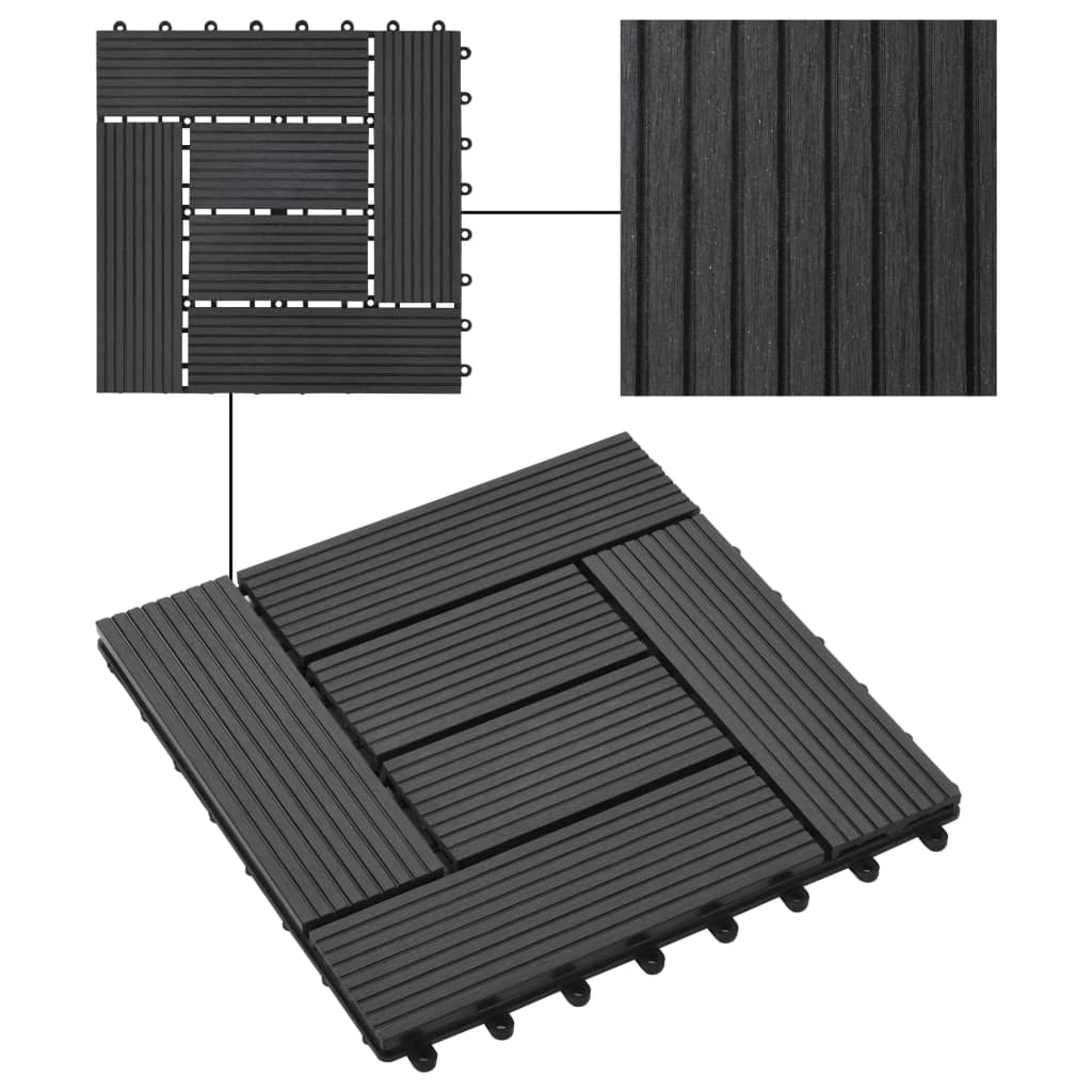 Terrassenfliesen 11 Stück WPC 30 x 30 cm 1 qm Schwarz