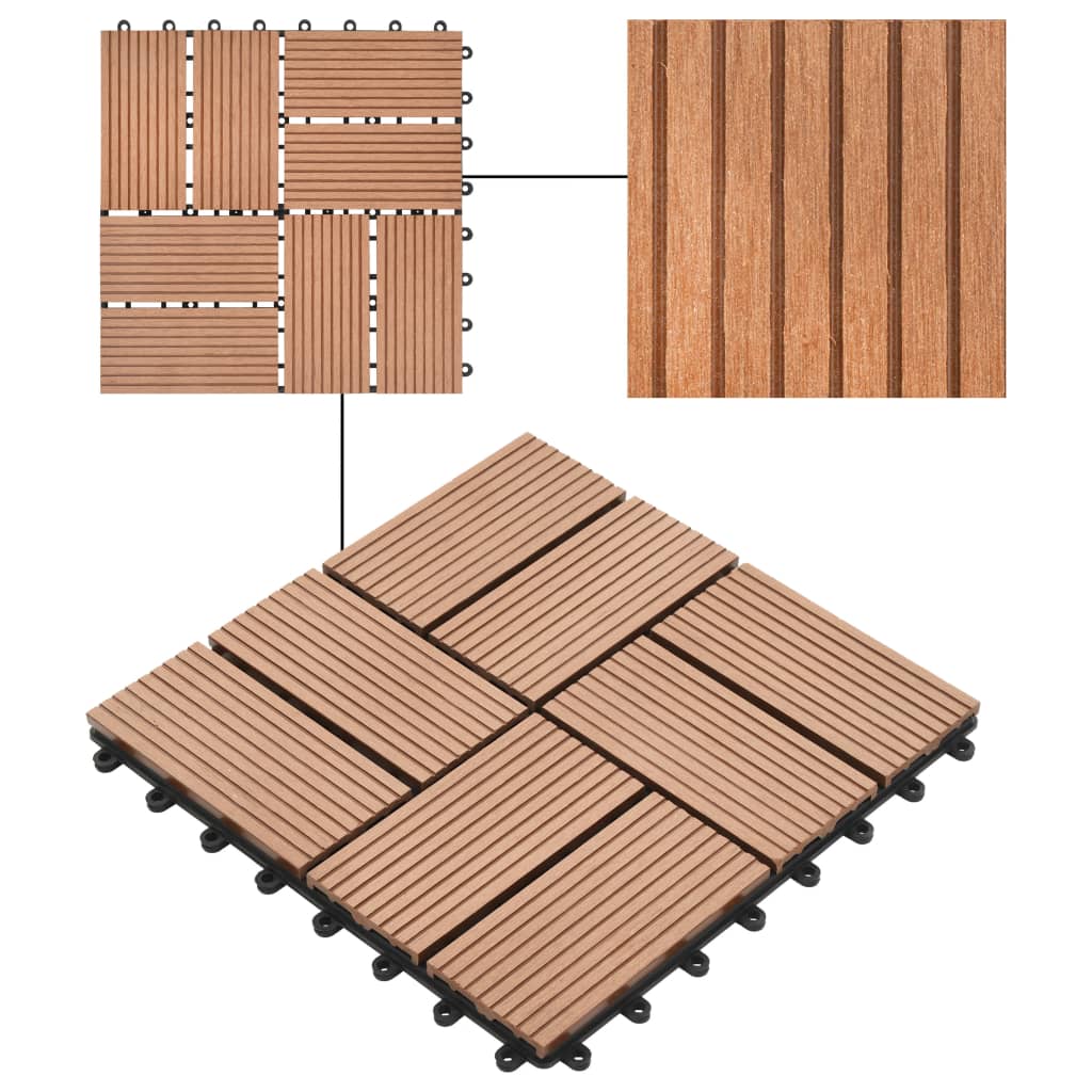 Terrassenfliesen 11 Stück WPC 30 x 30 cm 1 qm Braun