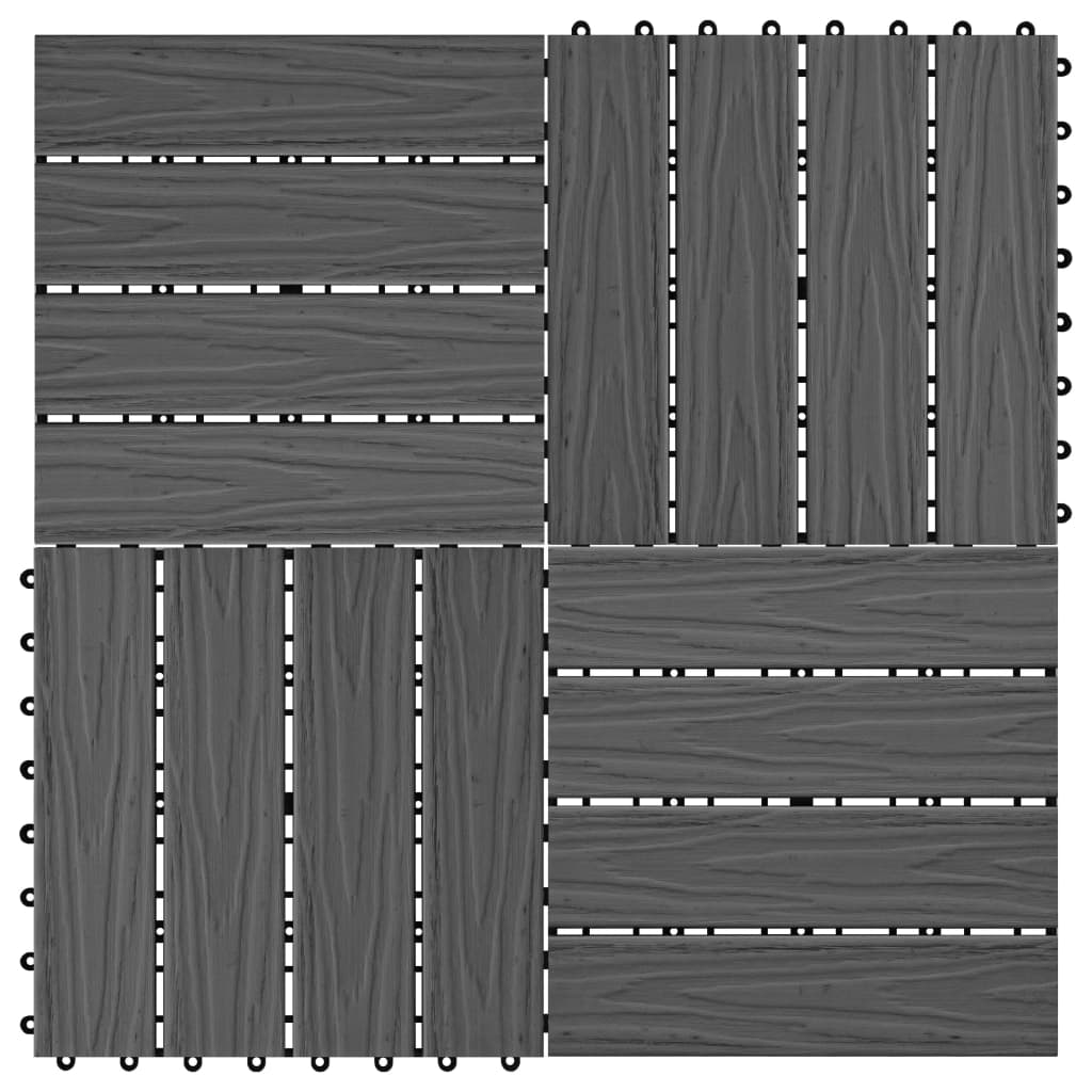 Terrassenfliesen 11 Stk. Tief Geprägt WPC 30x30cm 1 qm Schwarz