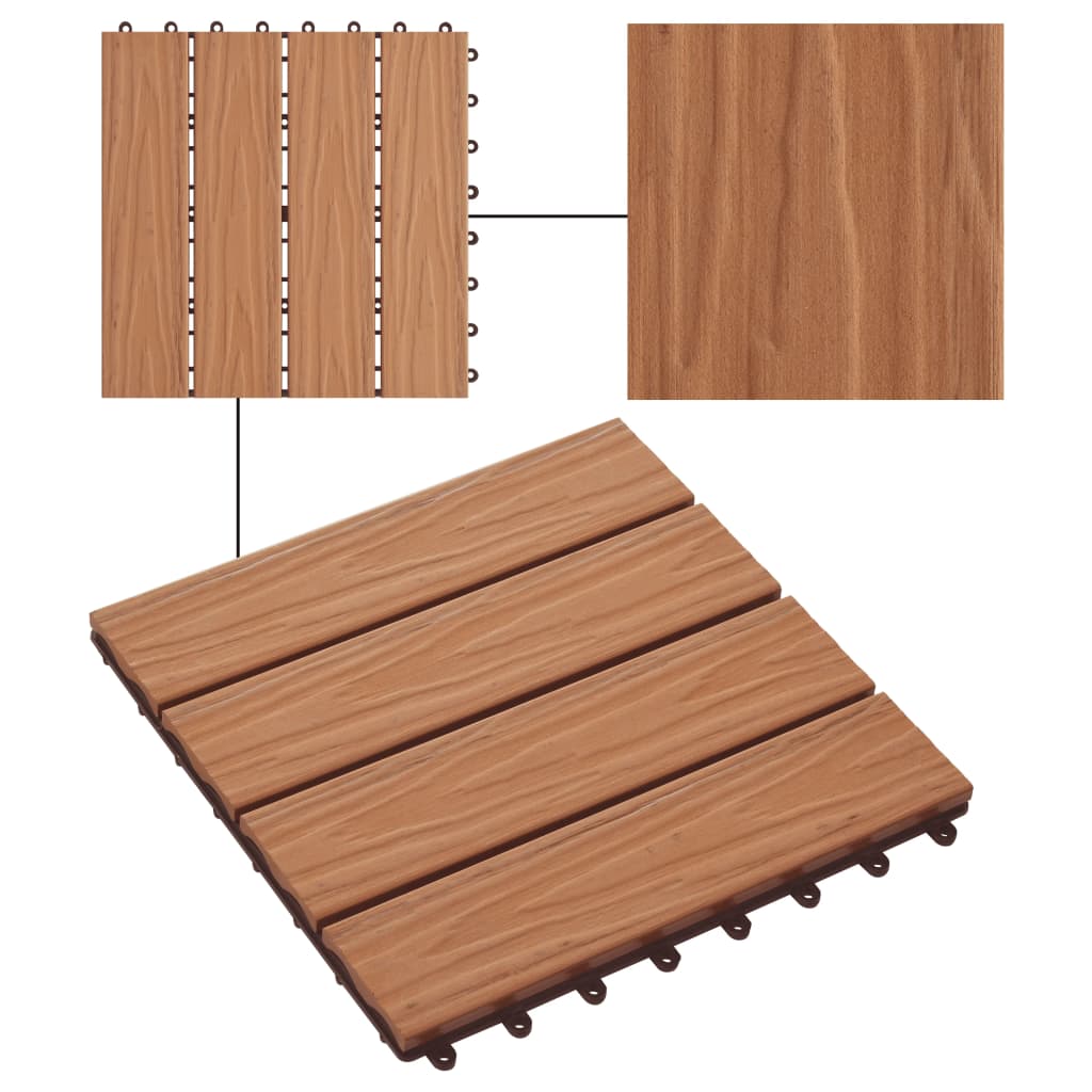 Terrassenfliesen 11Stk. Tief Geprägt WPC 30x30cm 1 qm Teakfarbe