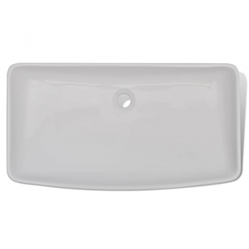 Bad-Waschbecken mit Mischbatterie Keramik Rechteckig Weiß