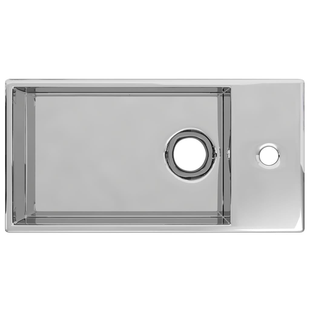 Waschbecken mit Überlauf 49 x 25 x 15 cm Keramik Silbern