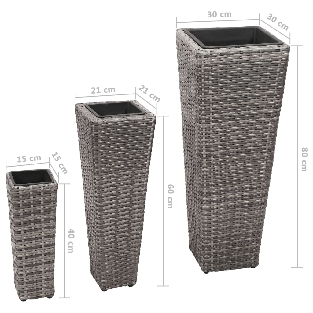 Garten-Hochbeet 3-tlg. Poly Rattan Grau