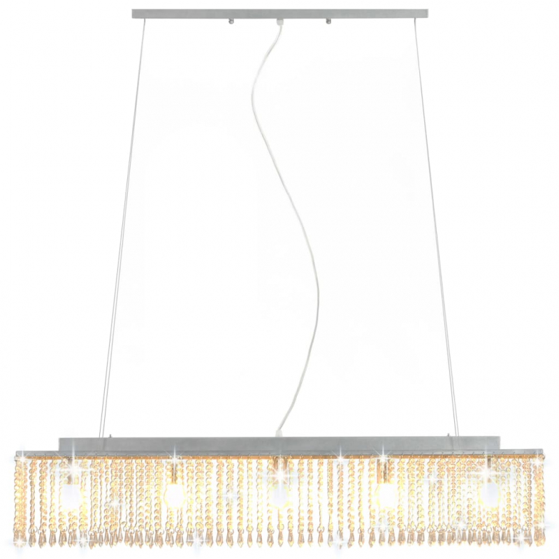 Deckenleuchte mit Kristallperlen Silbern 104 cm E14